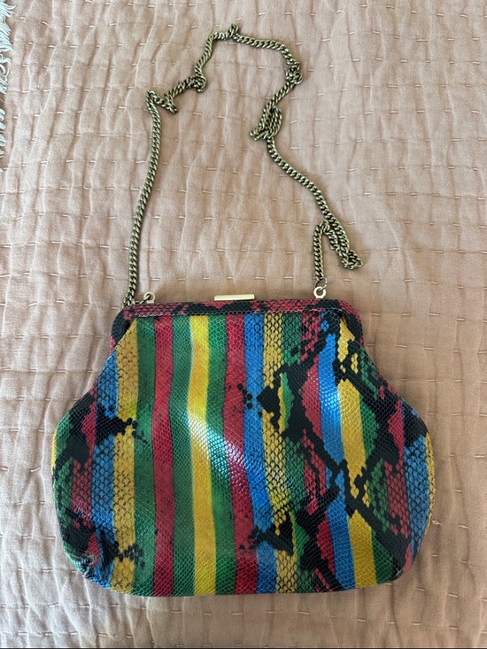 Clare V. Handbags - Multicolor Striped Snake-Print Chain Clutch